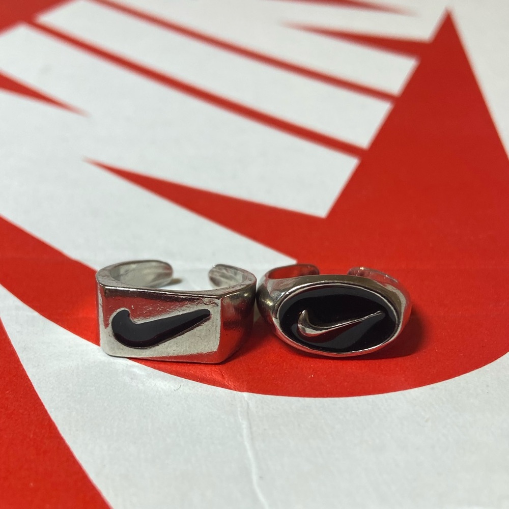 New Set of 2 Sterling Silver Nike Swoosh Rings